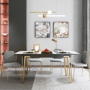 Meubles modernes, ensemble de Table à manger, aspect marbre, robuste, extensible, en verre trempé - Product Image 5