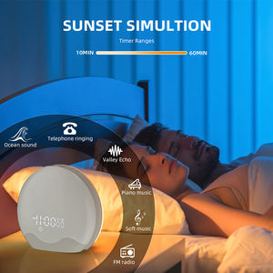 日の出と日の入りのナイトライト FMラジオ時計 目覚まし時計 12色のカラフルなLEDライト 寝室用 - Product Image 3