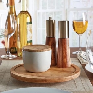 Bandeja giratoria de madera de bambú sólido, organizador de armario, giratorio, grueso, suave - Product Image 3