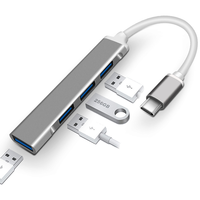 Hub USB-C vers USB 3.0/2.0 à 4 ports, adaptateur en alliage d'aluminium, Plug & Play, extension USB pour MacBook Pro/Air/ordinateur portable/clavier/souris, en stock