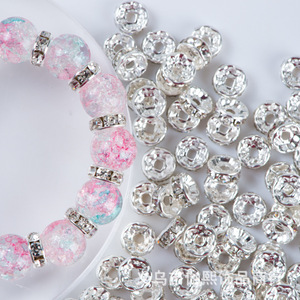 Rhinestone Hollowed Out Diamond <b>Set</b> Spacer <b>Beads</b> Round Copper Plated Cubic Zirconia For Bracelet Making DIY Jewelry Accessories - Product Image 1
