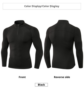 Mens Black Quarter Zip Pullover Quick Dry Athletic Compression Long Sleeve Workout Shirts Lightweight Gym <strong>Base</strong> <strong>Layer</strong> Thermal - Product Image 2