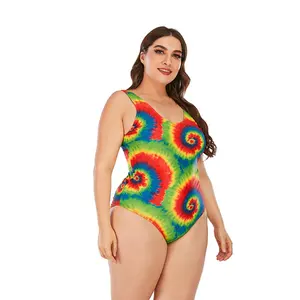 Custom High Quality Recycled Summer Suit Sexy Beach Girl Swimsuit High Cut Tie Dyed Printed Women Plus Size One-Piece Swimwear