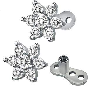 Lotus Wholesale 14G CZ Dermal Anchor Tops and Base Surgical Dainty Crystal Microdermals Body Piercings Hypoallergenic Jewelry - Product Image 1