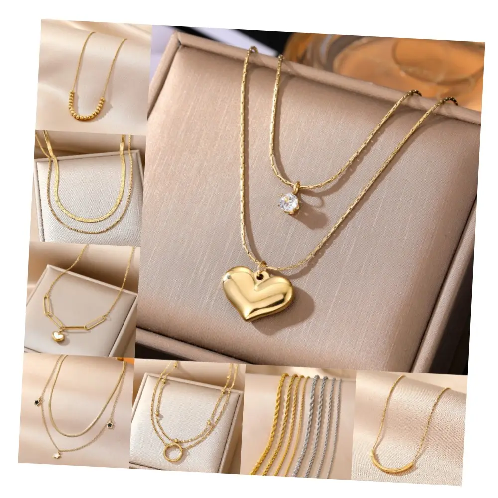 18K Gold Plated Crystal Pave Moon Star butterfly Heart Pendant crescent Zircon necklaces stainless steel Necklace