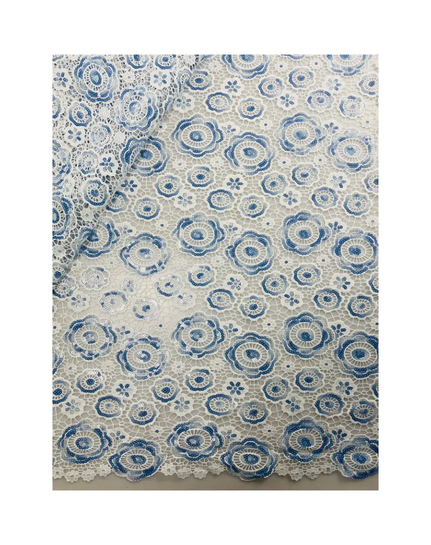 Оптовая продажа, новый дизайн, небесно-голубой шнур кружевной ткани, элегантная нигерийская кружевная вышитая химическая кружевная ткань для свадебного платья