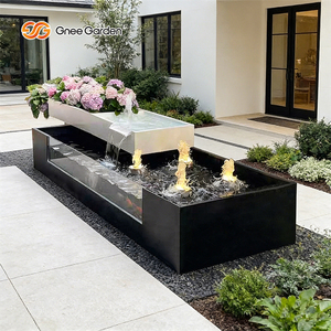 Gnee <b>Garden</b> Modern Rectangular Galvanized Weather Resistant Easy Install Waterfall Fountain Outdoor <b>Garden</b> Decor Lighted - Product Image 1