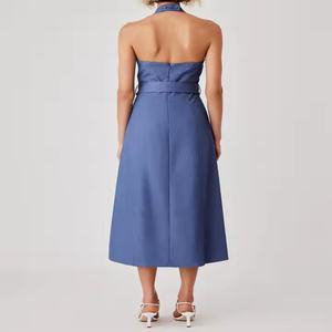 Vestidos Midi Halter de Verano 2025, Personalizados, Modestos, Elegantes y Cómodos, de Mezclilla y Algodón Plisado, para Damas - Product Image 3