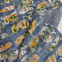 Tissu en jean brodé de sequins à motif animalier, vente en gros d'usine, jean brodé personnalisé pour vêtements et robes