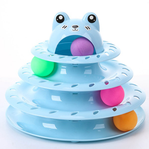 Jouet pour chat à quatre niveaux, roue tournante, bleu, vert, rose, 24x24x20cm, ensemble de jeu interactif et éducatif pour animaux de compagnie - Product Image 3