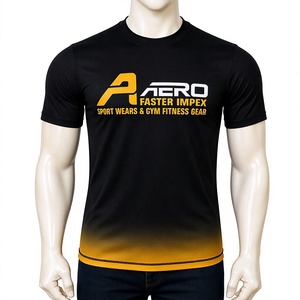 T-shirt de sport pour homme imprimé par transfert thermique, dégradé noir-jaune, manches courtes, coupe ajustée, séchage rapide, 100% coton tricoté, 180 grammes - Product Image 1