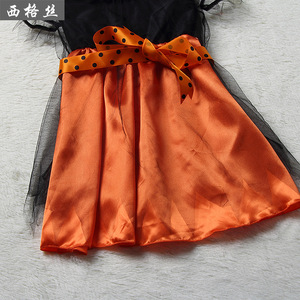 Disfraz de bruja de Halloween para niños, vestido tutú naranja y negro con sombrero y escoba para niñas, cosplay - Product Image 3