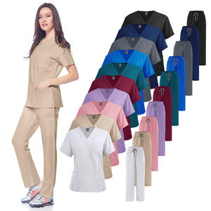 Ropa de trabajo de enfermería de fábrica, pantalones largos rectos, multibolsillos, uniformes de tela de Spandex de poliéster elástico de 4 vías - Product Image 1