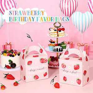 8122 qualité carton Kawaii fraise traiter coffrets cadeaux avec poignées pour bébé douche fête de <span class=keywords><strong>mariage</strong></span> coffrets cadeaux fraise - Product Image 4