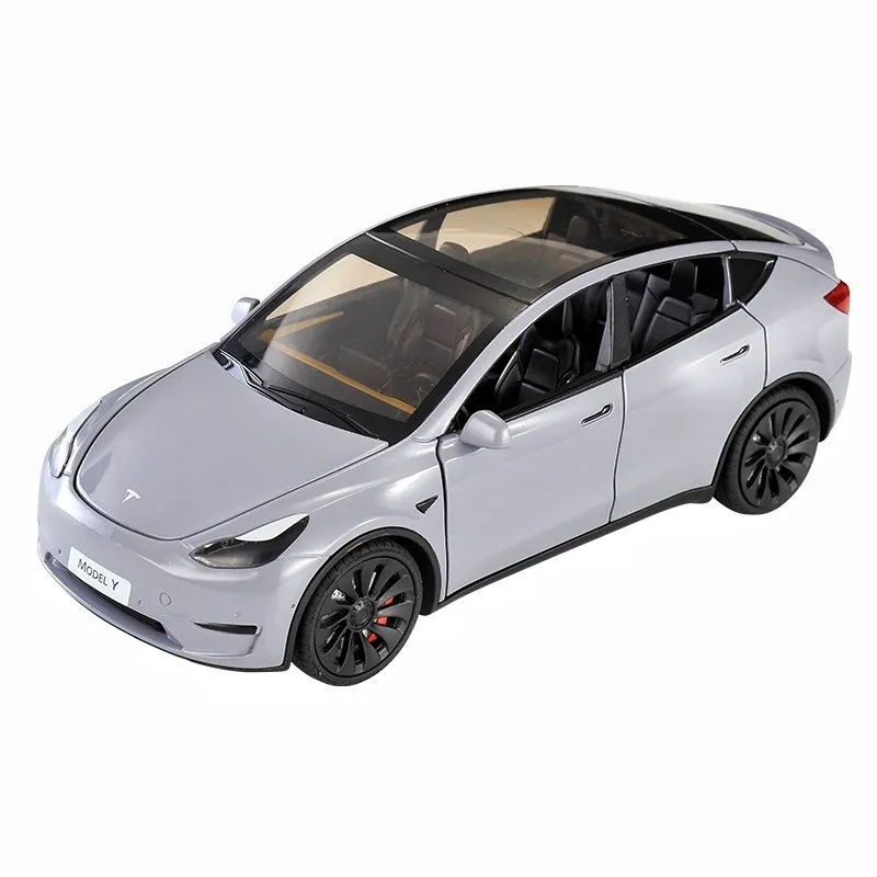 Giocattoli pressofusa modello di auto 1:24 Tesla modello y auto in lega giocattolo con suono e luce collezione pullback in metallo modello auto giocattolo