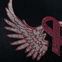 Applique de cancer du sein de transfert de strass à motif d'aile de ruban rose thermocollant pour sacs et vêtements en verre