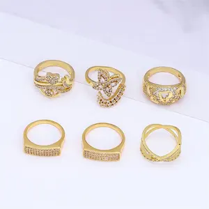 Wholesale price in stock 24k gold plated brass jewelry fashion women ring woman chunky zircon stone ring