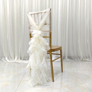 Vente en gros Chaise élégante de couleur unie Dossier Fil de lait Décor <span class=keywords><strong>Tulle</strong></span> Tissu décoratif Hôtel Conférence Fête de mariage Banquet en plein air - Product Image 2