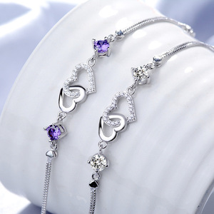 Pulsera de Plata de Ley 925 con Dijes en Forma de Corazón para Mujer, con Cristales de Estrás Engastados, para Aniversario - Gran Moda Europea - Product Image 6