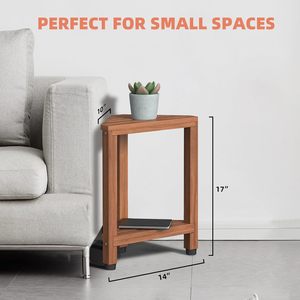 Tabouret de douche triangulaire en teck massif avec étagère de rangement, repose-pieds imperméable et antidérapant pour salle de bain, douche, toilettes, balcon - Product Image 5
