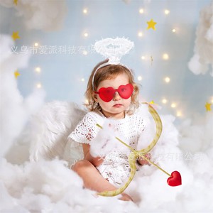 Cupid Angel Feather Wings Set With Heart Glasses Halo And <b>Bow</b> For Valentine'S Day Photo Props Costume Accessory - Product Image 4