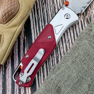 Couteau pliant tactique BM 535-9, lame rouge Damas de 8.9cm, manche G10, ambidextre, pour camping en plein air, chasse, découpe, survie - Product Image 3