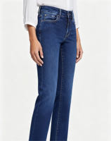 Jean en denim respirant pour femme, coupe droite, délavage foncé, taille mi-haute, 100 % coton, personnalisable, OEM, vente en gros