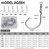 5/0 #   7/0 #   8/0 #   9/0 #   10/0 #   12/0 #   Lot de 5 hameçons renforcés en acier inoxydable avec rotation, hameçons poulpe et hameçons requin