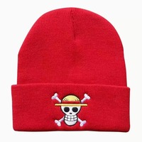 Gorro de Invierno Cálido de Punto Grande con Estampado Animal Bordado a Mano, Gorro de Pirata Informal de Anime, Gorro de Spandex/Poliéster para Hombre