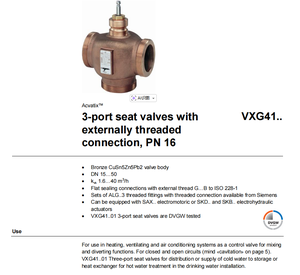 วาล์วทรงกลม 3 ทาง VXG41.32, PN16, ทองเหลือง, เกลียวภายนอก, DN32, อัตราการไหล 16 ลูกบาศก์เมตร/ชั่วโมง, คุณสมบัติแบบอัตราส่วนเท่ากัน - Product Image 2