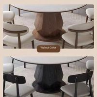 Table à manger circulaire moderne et minimaliste en dalle de roche blanche avec base en bois foncé pour cuisine, maison, appartement – Prix usine
