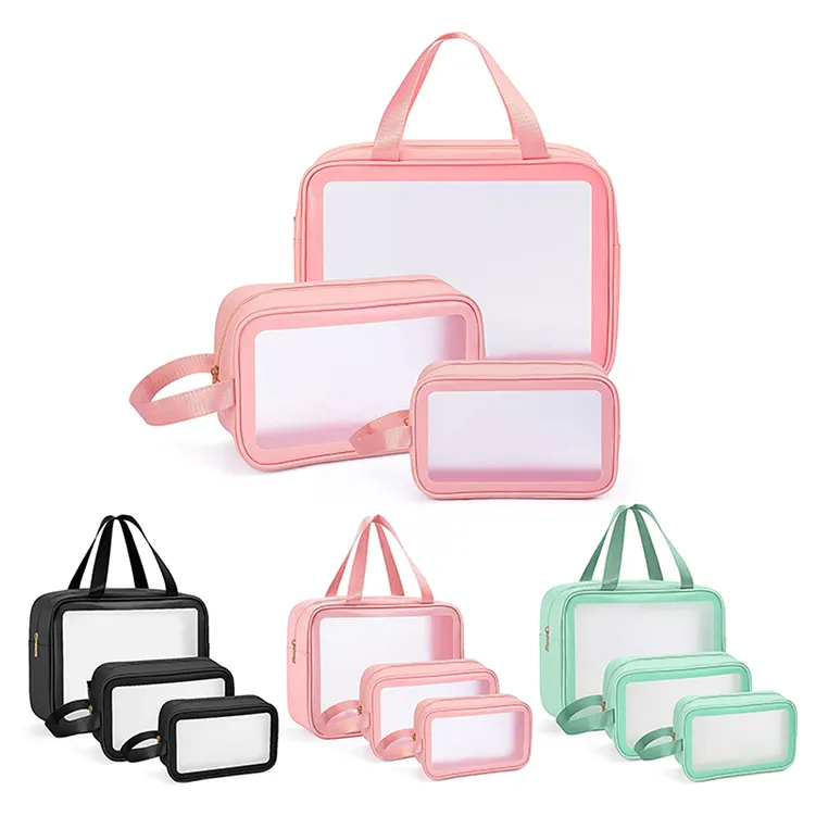 Woman waterproof cosmetic bag pvc transparent makeup wash bag for travel