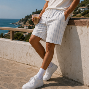 Custom Linen Blend Shorts Men Striped Resort Wear Coastal Lifestyle Summer Shorts Private Label OEM ODM Manufacturer - Product Image 1