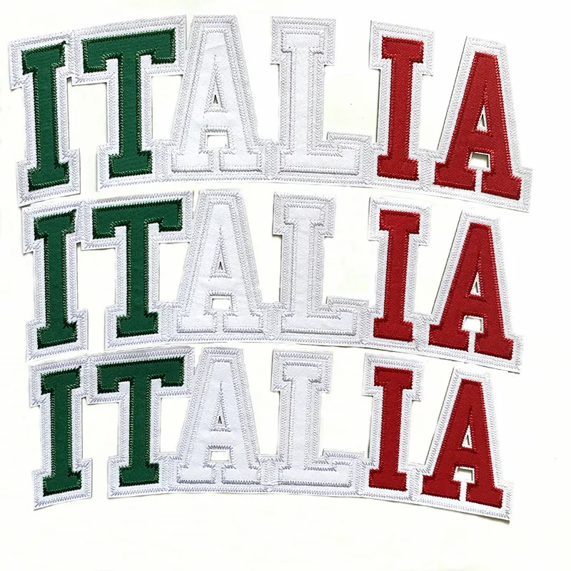Nouveau design de logo de marque personnalisé ITALIA Patch en tissu sergé de couleur blanc/rouge/vert pour accessoires de vêtement