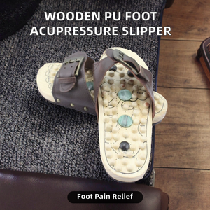 Meviber F-4001 Wooden PU Material in Stock OPP Wrapping Pressure Point Massager Foot Acupressure <b>Massage</b> Slipper - Product Image 2