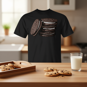 Camiseta con diseño de postre de galletas rellenas de crema de chocolate, unisex, para adultos, negra, de manga corta - Product Image 3