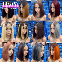 Rambut Palsu Bob Pre Pluck 13X4 Lace Frontal Blunt Cut, 100% Rambut Asli Manusia, Wig Bob Raw Brazilian untuk Wanita