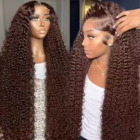 Perruques Ondulées Chocolat Bouclées 250 Densité Cheveux Humains 13x4 Lace Frontale Profondeur d'Onde pour Femmes