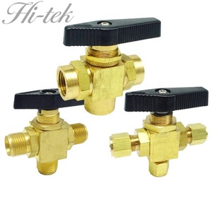 <strong>HI</strong>-<strong>TEK</strong> 3 Way Ball Valve 1/4" Instrument Panel Mount Brass 1000 psi - Product Image 2