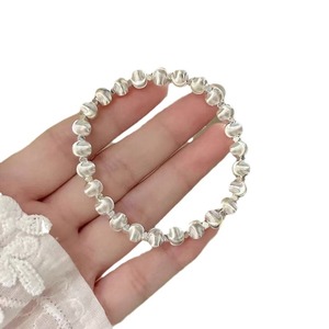 S925 Sterling <b>Silver</b> <b>Bead</b> Bracelet For Women Ball Shape Elastic Cord Layered Jewelry Gift Accessory - Product Image 5