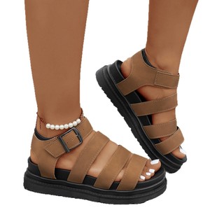 Sandales romaines tissées grande taille pour femmes, style européen et américain, nouvelle collection été, plateforme ajourée, bout ouvert, sandales de plage, vente en gros - Product Image 5