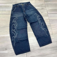 Jean large en denim délavé pour homme, style streetwear décontracté, avec imprimé éclair et poche arrière brodée, personnalisable pour fournisseurs OEM