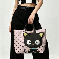 Sac fourre-tout en PVC transparent imperméable à pois motif chat noir charmant, sac de plage, pochette, sacs à main à nœud, sac de rangement