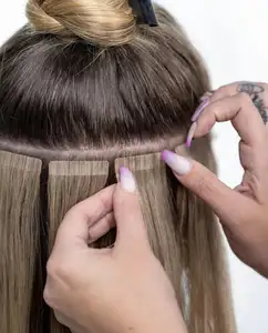 Top Elles 100% Virgin Ekstensi Rambut Manusia Eropa Grosir Pita Remy Tidak Terlihat Dalam Ekstensi Rambut