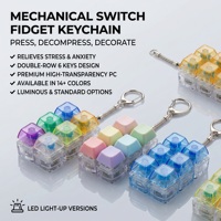 Porte-clés clavier mécanique 6 touches lumineux style dessin animé, jouet anti-stress en PC transparent, cadeau d'entreprise pour bureau/fête