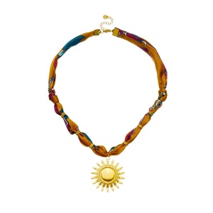 Sun Pendant Necklace Gold Plated Silk Scarf Chain Stainless Steel Fashion Accessory - Product Image 5
