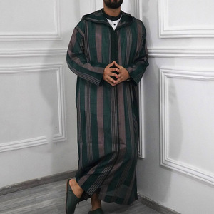 Jubah Pria Muslim Eid Thobe Jubah Panjang Saudi Islami Bergaris Abaya Kaftan Islam Dubai Arab 2026 Musim Panas Maroko Jalabiya Ramadan - Product Image 5