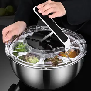 Fruit, Vegetable Manual Washing Spinner with Brush Hand Crank