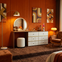 Coiffeuse moderne pour chambre à coucher avec panneau amovible et éclairage LED – Ensemble de table de maquillage