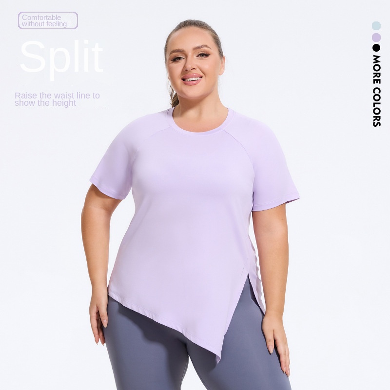 Women's Plus Size Sports T-Shirt Short-Sleeved Yoga Running Pilates Training Blouse Lightweight Front Logo Loose Fit Fitness